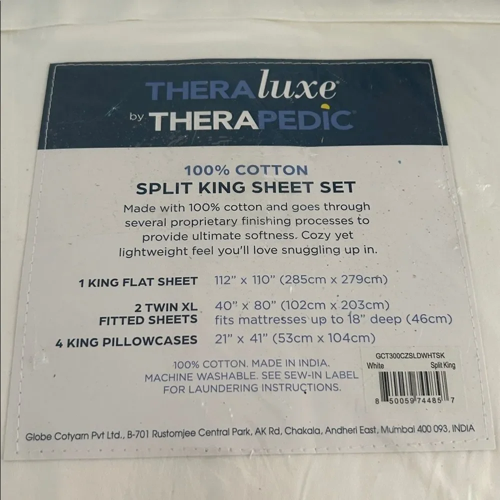 TheraLuxe By Therapedic 300 Thread Count 7-Piece Sheet Set, cotton, White,  NWT